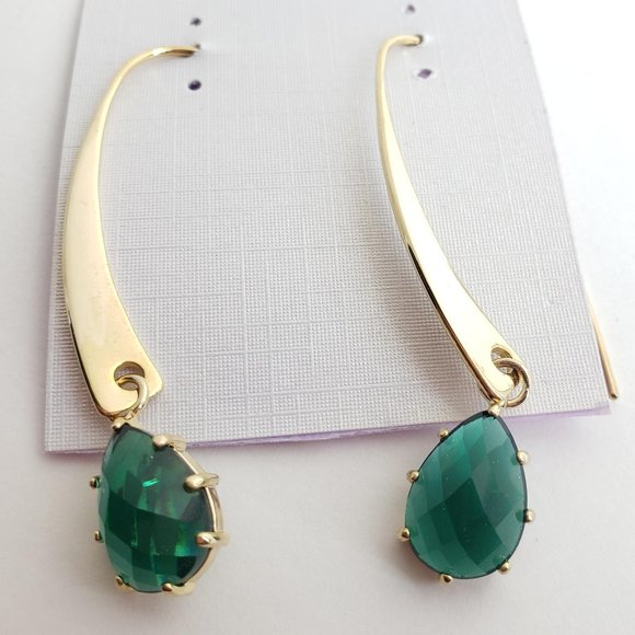 Long Emerald Hook Earrings - Picture 3 of 6